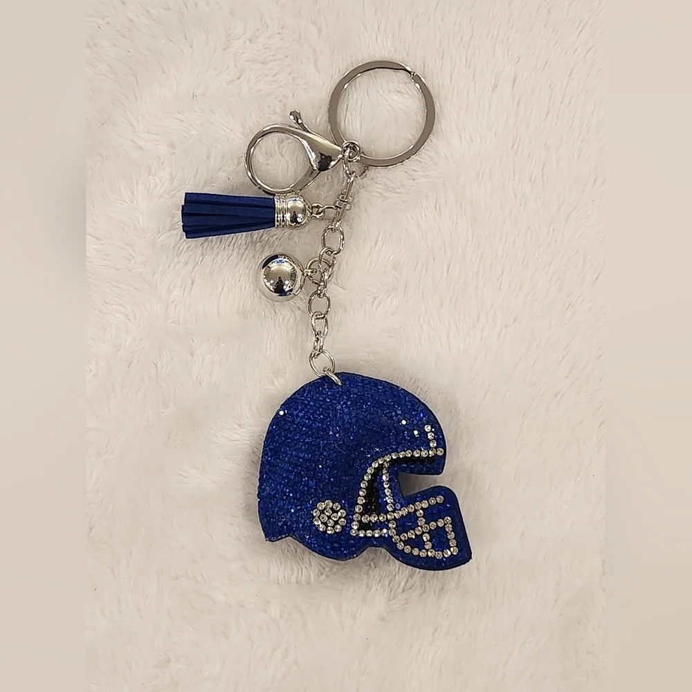Blue Rhinestone Football Helmet Keychain Bag Charm